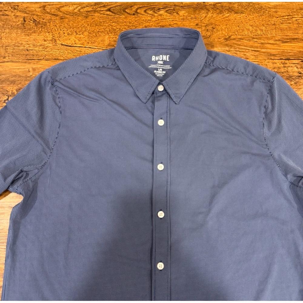 Rhone Blue Geometric Performance Classic Fit Long Sleeve Button Up Shirt Men's L